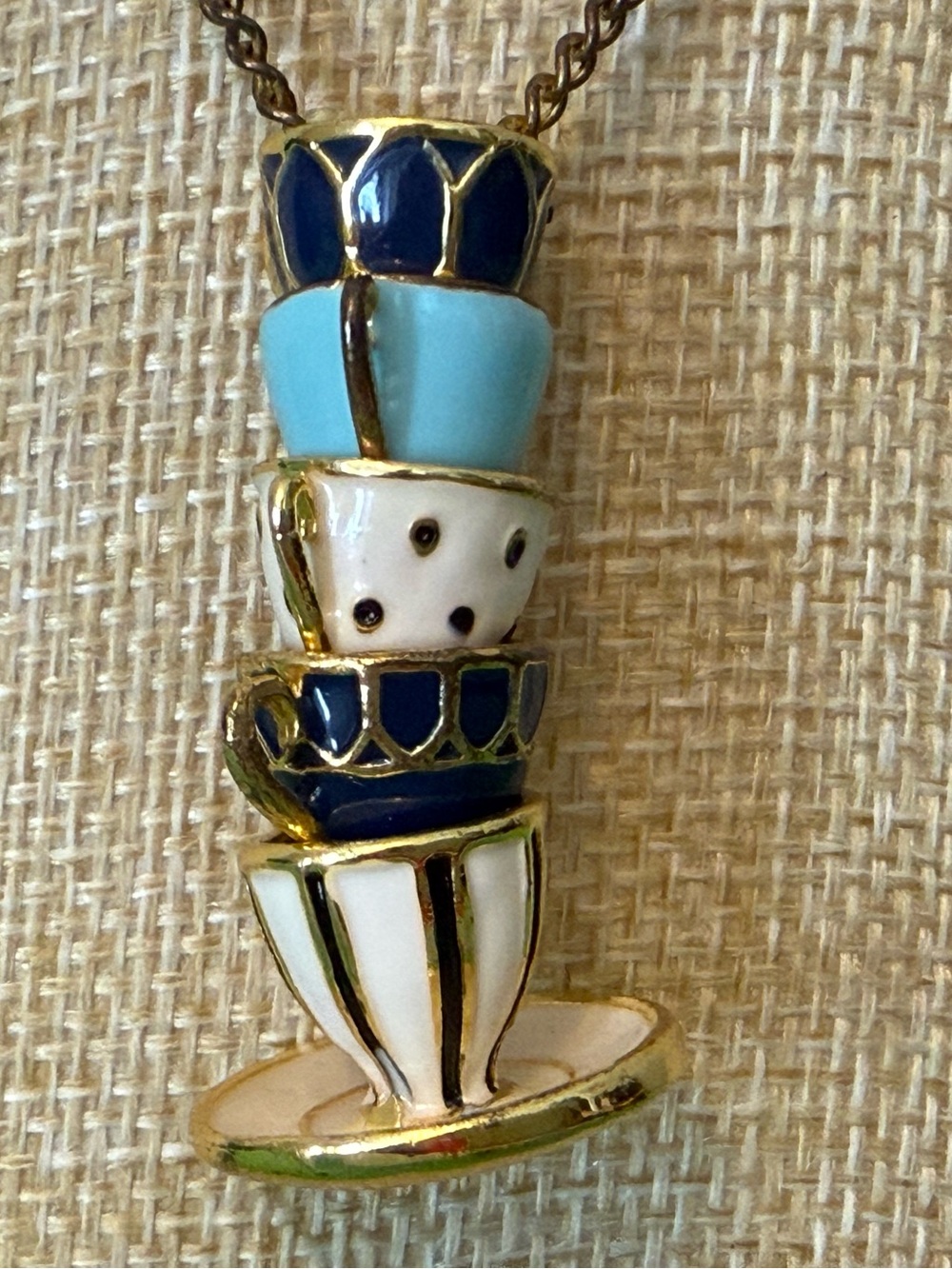 Stacked Teacup Pendant Necklace - Navy, Light Blue & White
